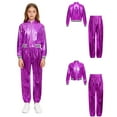 thumbnail image 3 of iiniim Boys Girls Hip Hop Modern Dance Outfit Shiny Metallic Long Sleeve Jacket and Pants Set Tracksuit Purple 12, 3 of 7