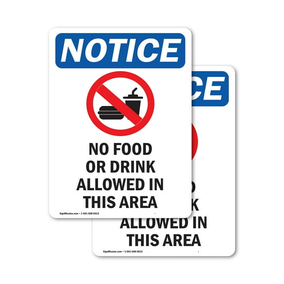 (2 Pack) No Food Or Drink Allowed Sign