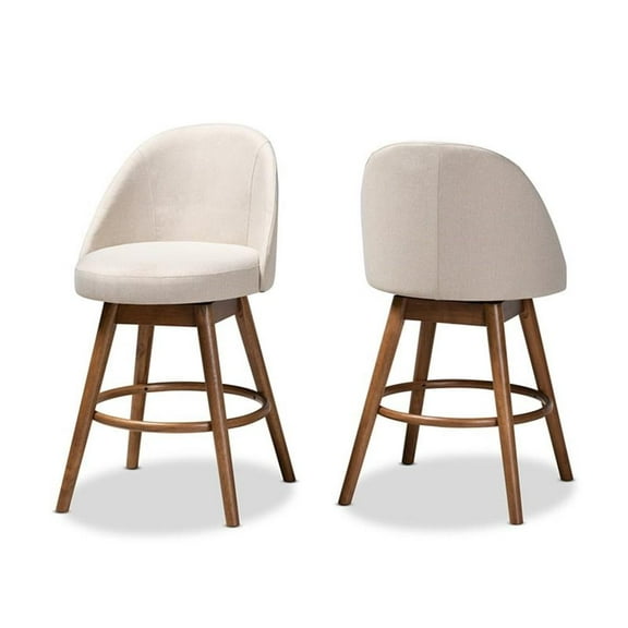 Bowery Hill Mid Century Upholstered Swivel Counter Stool in Walnut (Set of 2)