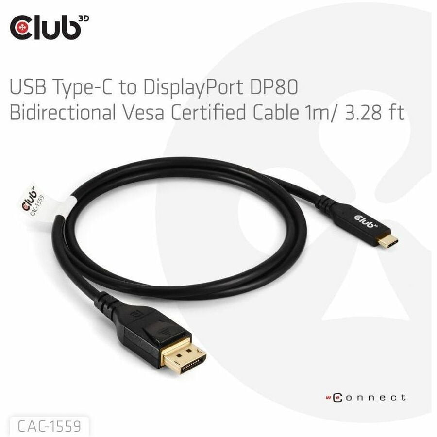 Club 3D USB Type-C to DisplayPort DP80 Bidirectional Vesa Certified Cable 1m/ 3.28 ft (cac-1559)
