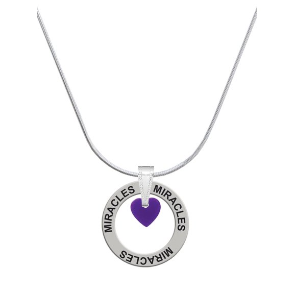 Delight Jewelry Acrylic 5/16" Purple Heart Miracles Ring Charm Necklace, 18"