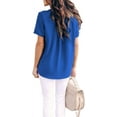 thumbnail image 5 of Women's V-neck T-shirt Short-sleeved Summer Top Casual Chiffon Solid Color Stitching, 5 of 5