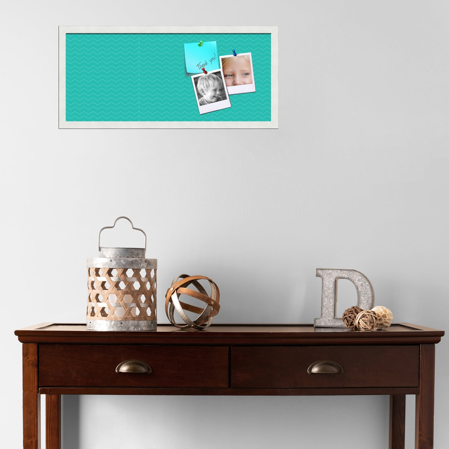 PinPix ArtToFrames 26x10 Custom Cork Bulletin Board    Poster Board Has a Fabric Style Canvas Finish, Framed in Satin White Frame (PinPix-650)