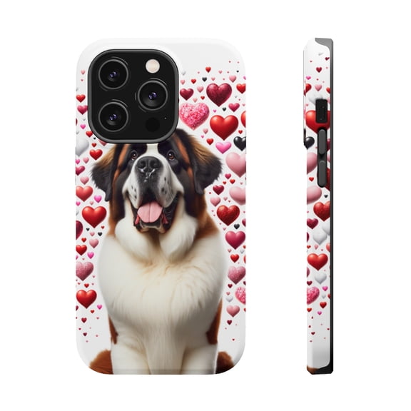 DistinctInk Tough Case for Apple iPhone 14 Pro MAX (6.7" Screen), Compatible with MagSafe Charging - Valentine's Day St. Bernard