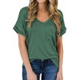 thumbnail image 1 of T-shirts à Manches Courtes pour Femmes, Décontractés, Amples, Col en V, Hauts Basiques, Unis, avec Poche, Hauts d'Été pour Dames, Taille 4-22, 1 of 4