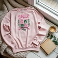 thumbnail image 4 of SHIZ University Embroidered Sweatshirt | Pink Green College Crest Crewneck, 4 of 5
