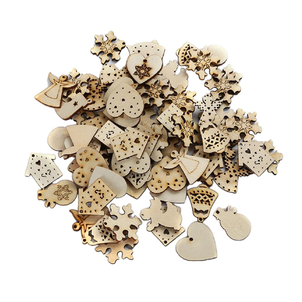 Pack of 50 Wooden Embellishment MDF Cut Christmas Wood Shapes Craft Pieces for Wood Burning
