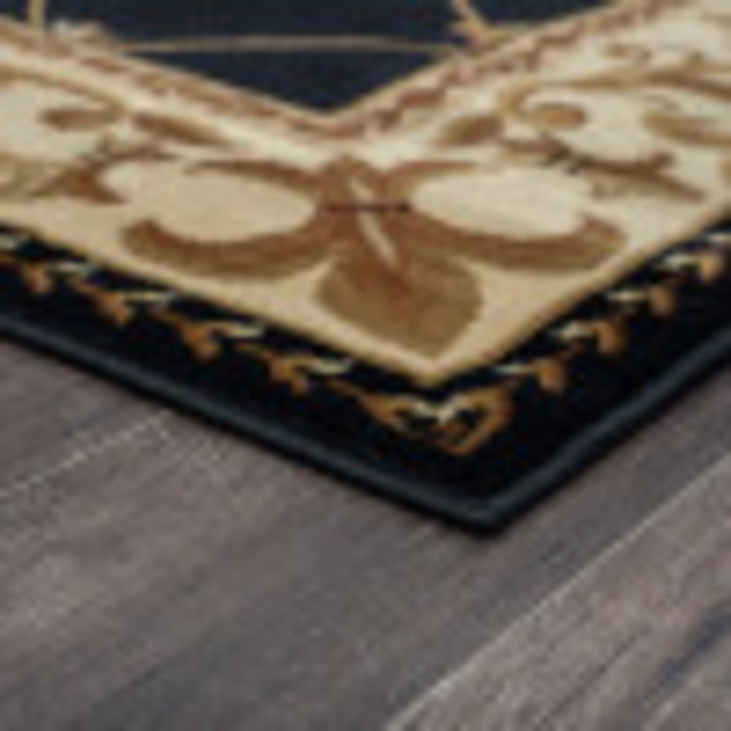 Sensation Traditional 9' x 12' Black and Beige Polypropylene Indoor Area Rug