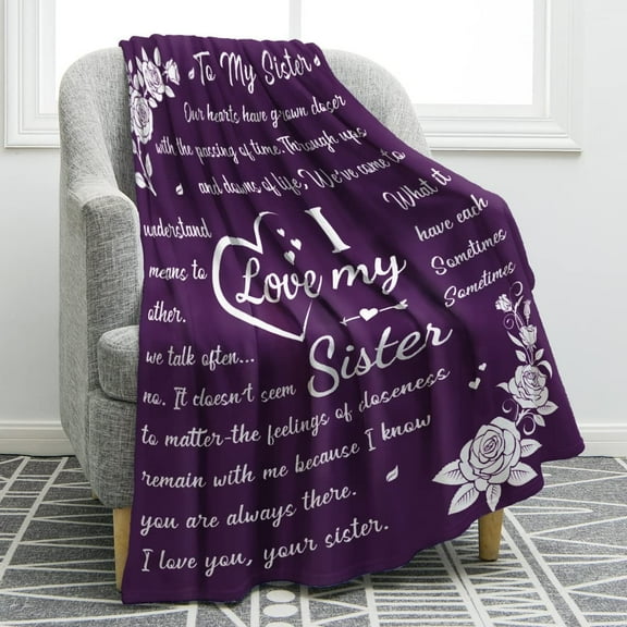 Sisters Gifts from Sister Blanket, Birthday Gifts for Sister, Graduation Gifts for Sister from Brother, for Sister Sided Printed Throw Blanket 50"x60" (Purple)