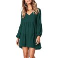 thumbnail image 3 of Robe Femme Couleur Unie Col en V Manches Longues Mini Robe, Vert, L, 3 of 9