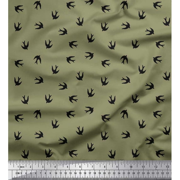 Soimoi Cotton Voile Fabric Swift Bird Shirting Print Fabric by The Yard 42 Inch Wide