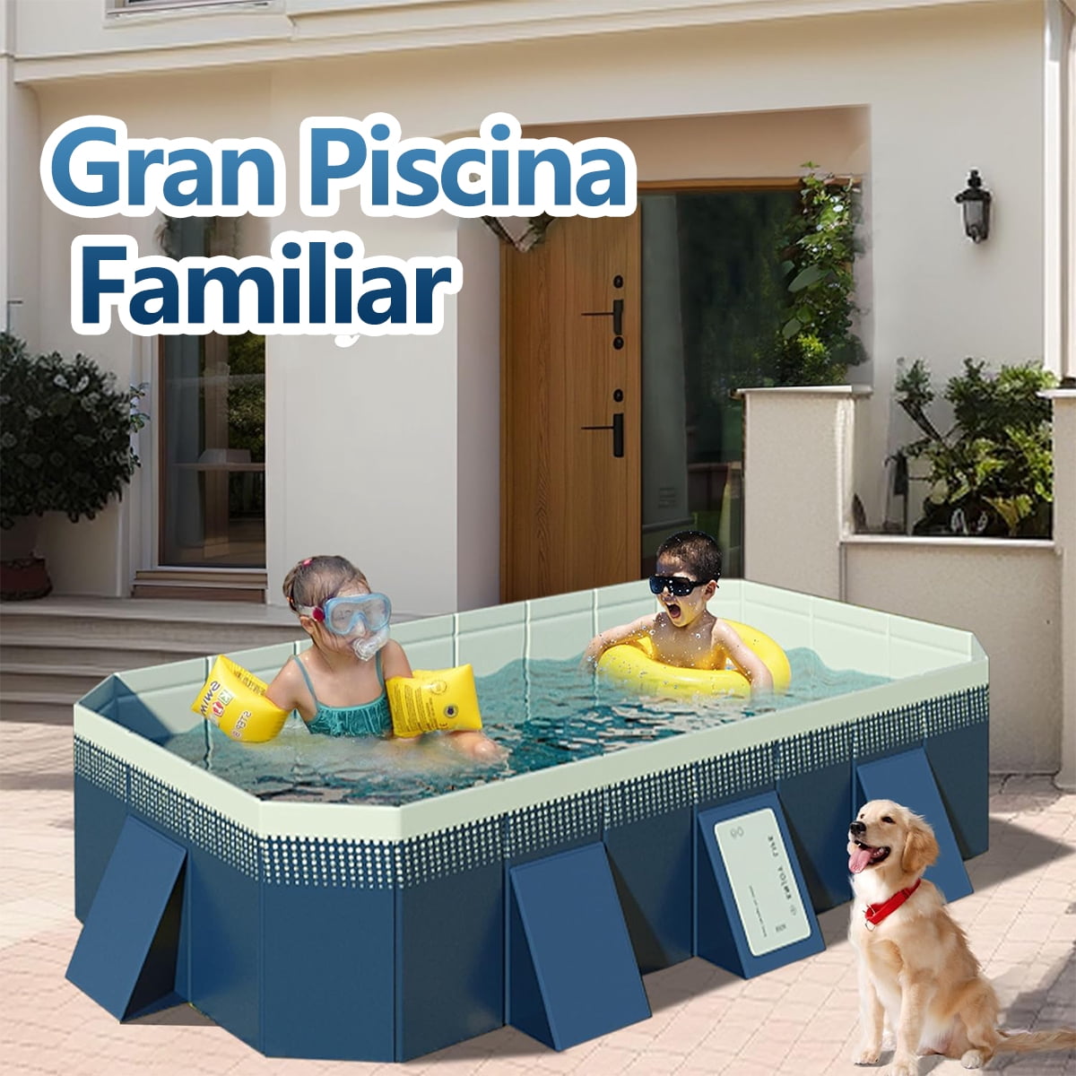 YUCHANG Foldable Swimming Pool, Large Non-inflatable Adults Kids Outdoor Pools, with Fix Patches & Stable Triangular Braces, Dark Blue (118" x 66" x 20")
