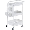 thumbnail image 2 of LEMODNA 3-Tier Metal Rolling Utility Cart with Handles and Peg Board Hooks Baskets Locking Wheels, Storage Trolley Storage Shelves Service Cart for Bathroom, Kitchen, Office, 2 of 8