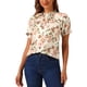 thumbnail image 1 of BLUSA CHIC PARA MUJER INSPIRADA, CON FLORES, MANGAS CORTAS RIZADAS, CUELLO RIZADO, BLUSAS CASUAL XS BEIGE-FLORAL, 1 of 5