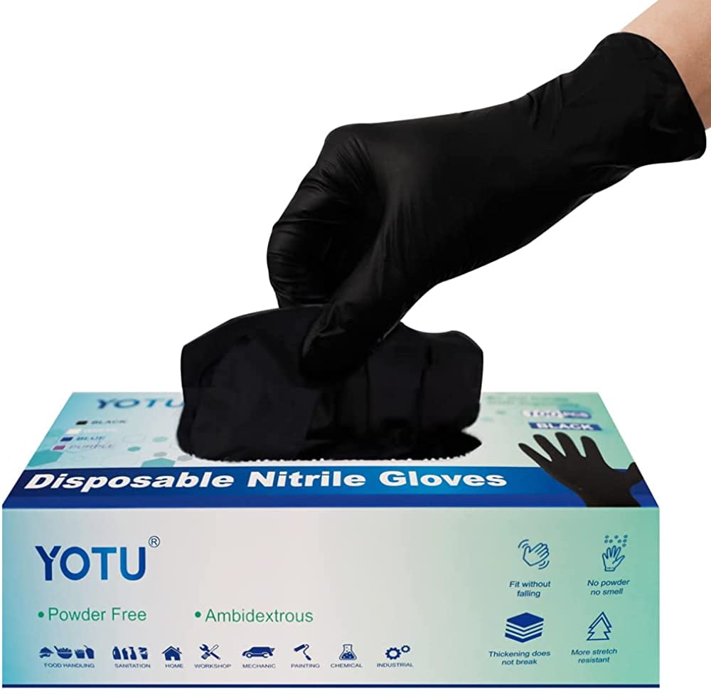 100pcs Black Mechanic/examination Nitrile Gloves Latex Powder Free Workshop 4MIL 
