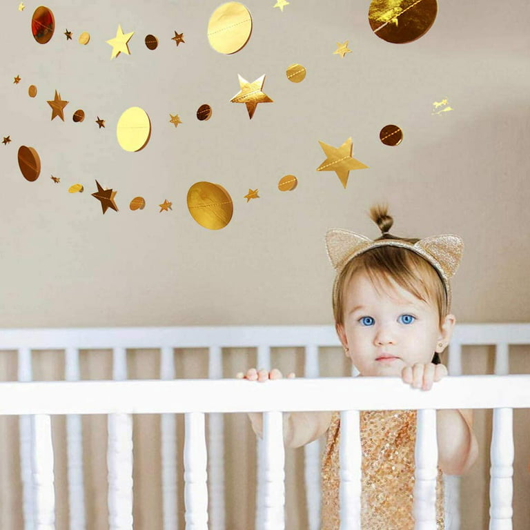 FZFLZDH 3Pcs Gold Party Decoration Circle Dot Star Garland Banner Bright  Paper Streamer Hanging Decorations Glitter Star Bunting Banner Backdrop for  Engagement Wedding Baby Shower Christmas Birthday 