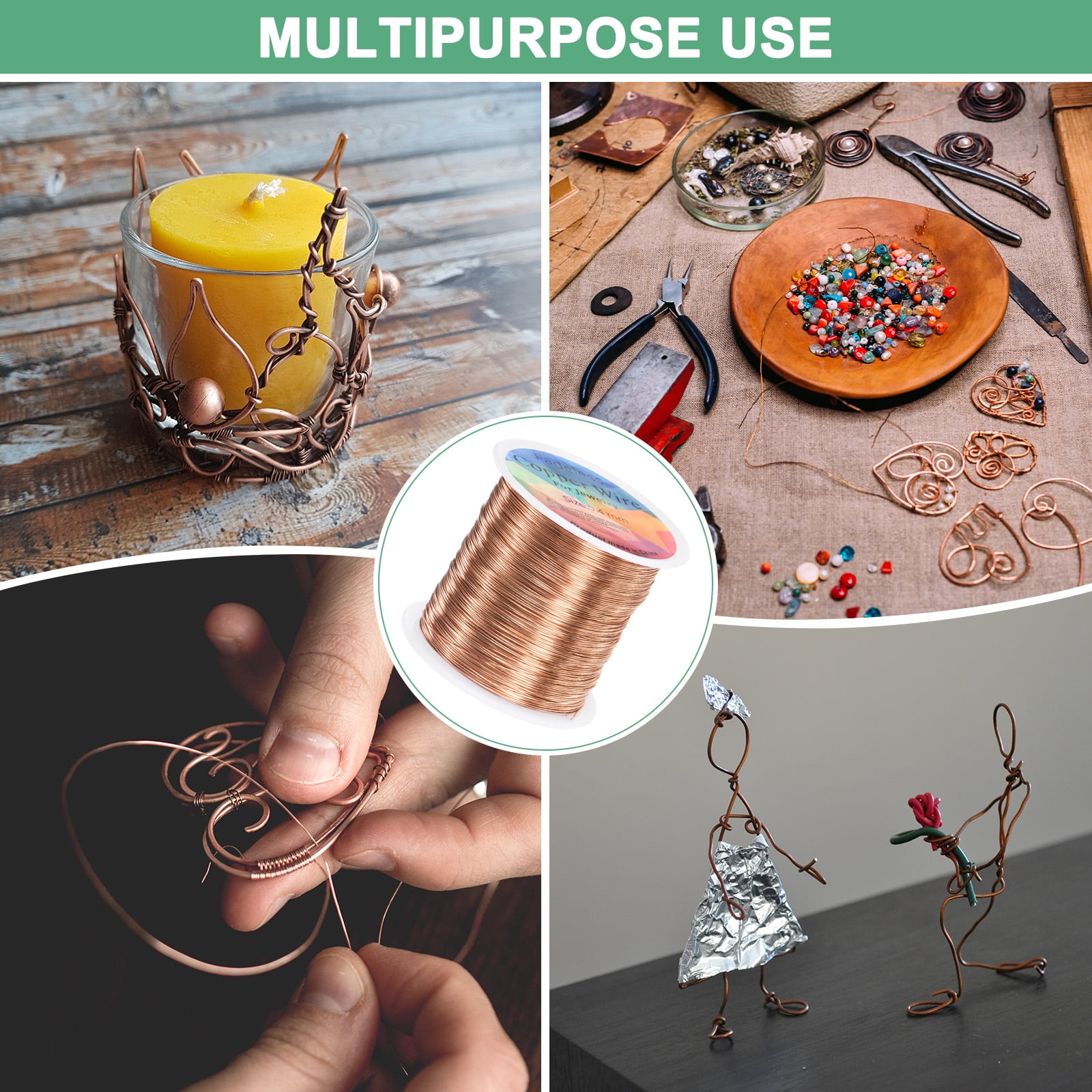 Uxcell 2 Rolls 0.4mm Jewelry Wire 26 Gauge 328FT Copper Beading Wire Jewelry Making Planting Weaving DIY 100M Copper Tone