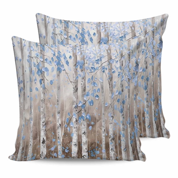 Pillow Covers 26x26 Set of 2, Blue Brown Forest Throw Pillow Covers Decorative Couch Cushion Cover, Modern Oil Painting Art Microfiber Soft Square Pillowcases for Bedroom Living Room Sofa