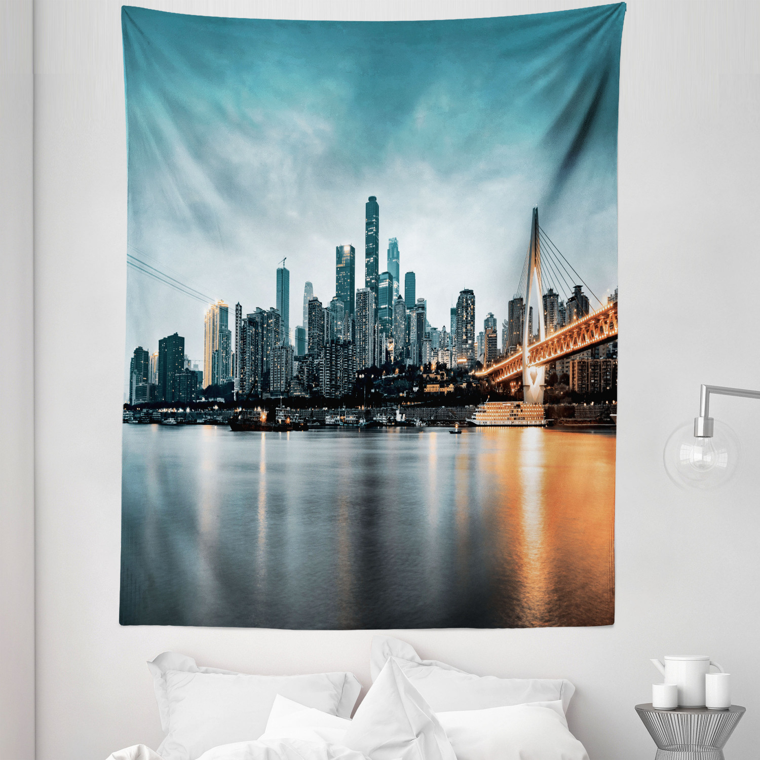 City Tapestry, Downtown Coastline Buildings and Bridge Modern ...