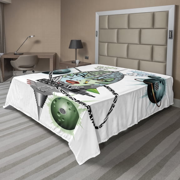 Ambesonne Colorful Flat Sheet, Futuristic Girl Planets, Full Size, Pale Blue and Multicolor