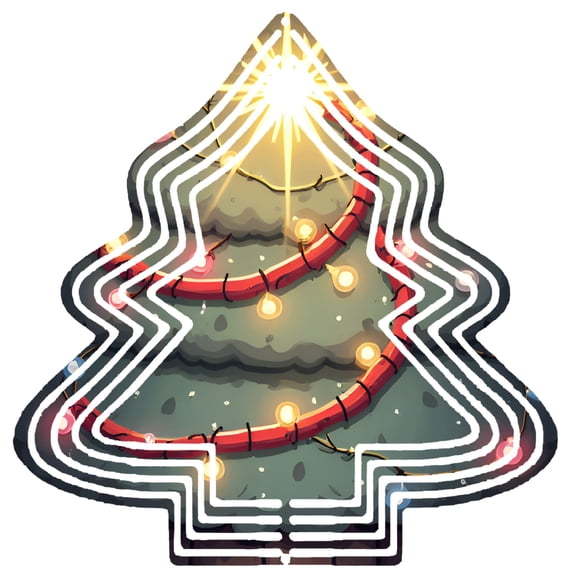 Stylish Metal Hanging Christmas Tree Wind Spinner - Decorative Garden Spinner with Concentric Lines & Glowing Star Design