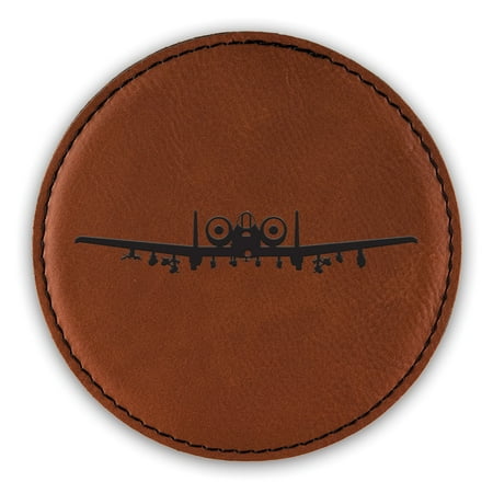 

A-10 Thunderbolt II with Pave Penny Pod Coaster Laser Engraved Leatherette - Round Coasters - Many Colors - Single / Coasters Sets - a10 attack aircraft