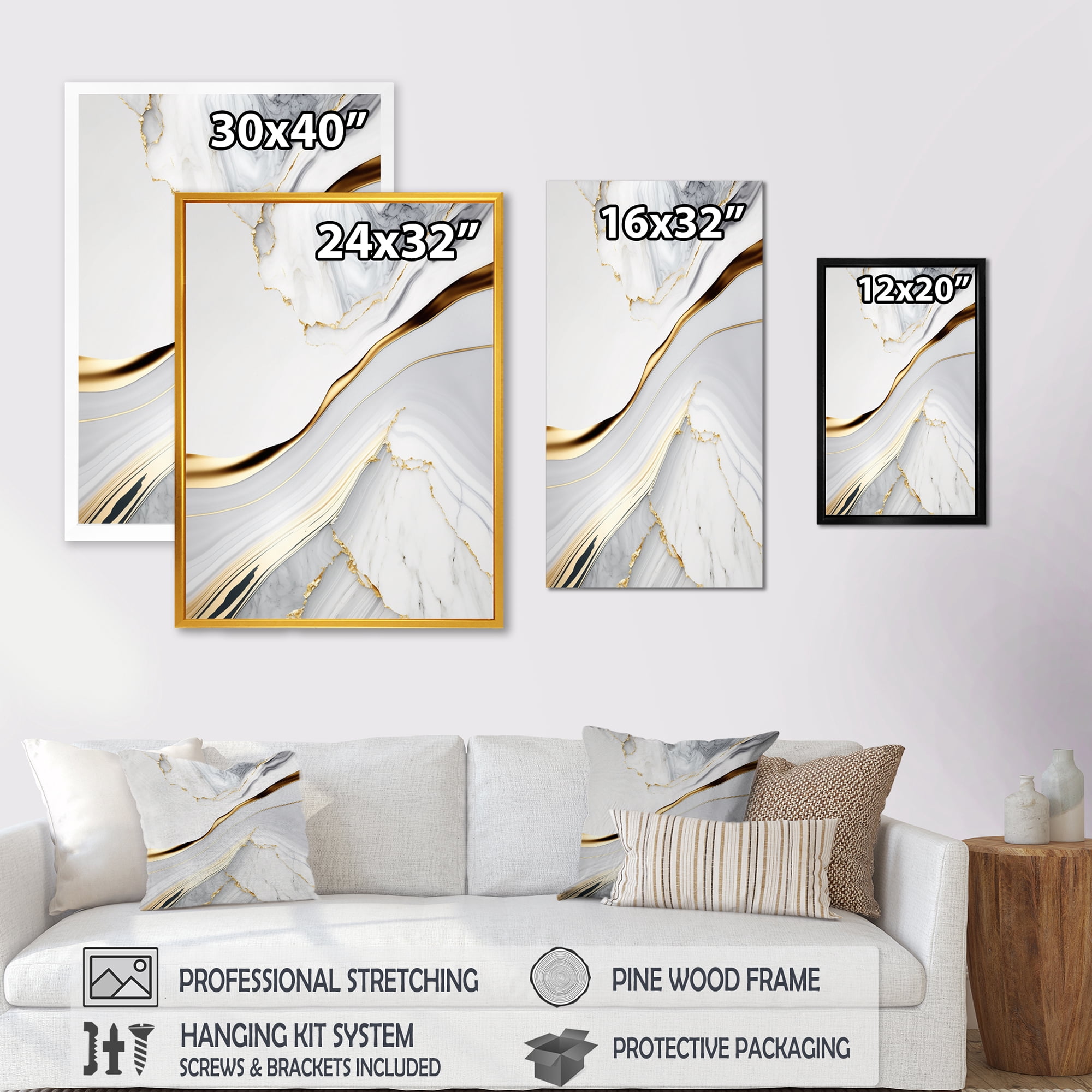 Designart Abstract Geode Waves Grey IV Canvas Wall Art
