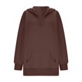 thumbnail image 5 of Women's Casual V-neck Pullover Long-sleeve Solid Color Fleece-lined Hooded Sweatshirt Top, Warm and Comfortable Hoodie for Winter Season,Coffee,2XL, 5 of 6