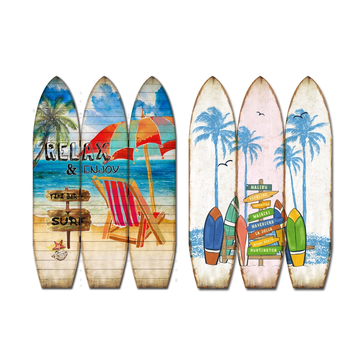Contemporary Double Sided 3 Panel Classic Surfboard Screen Room Divider