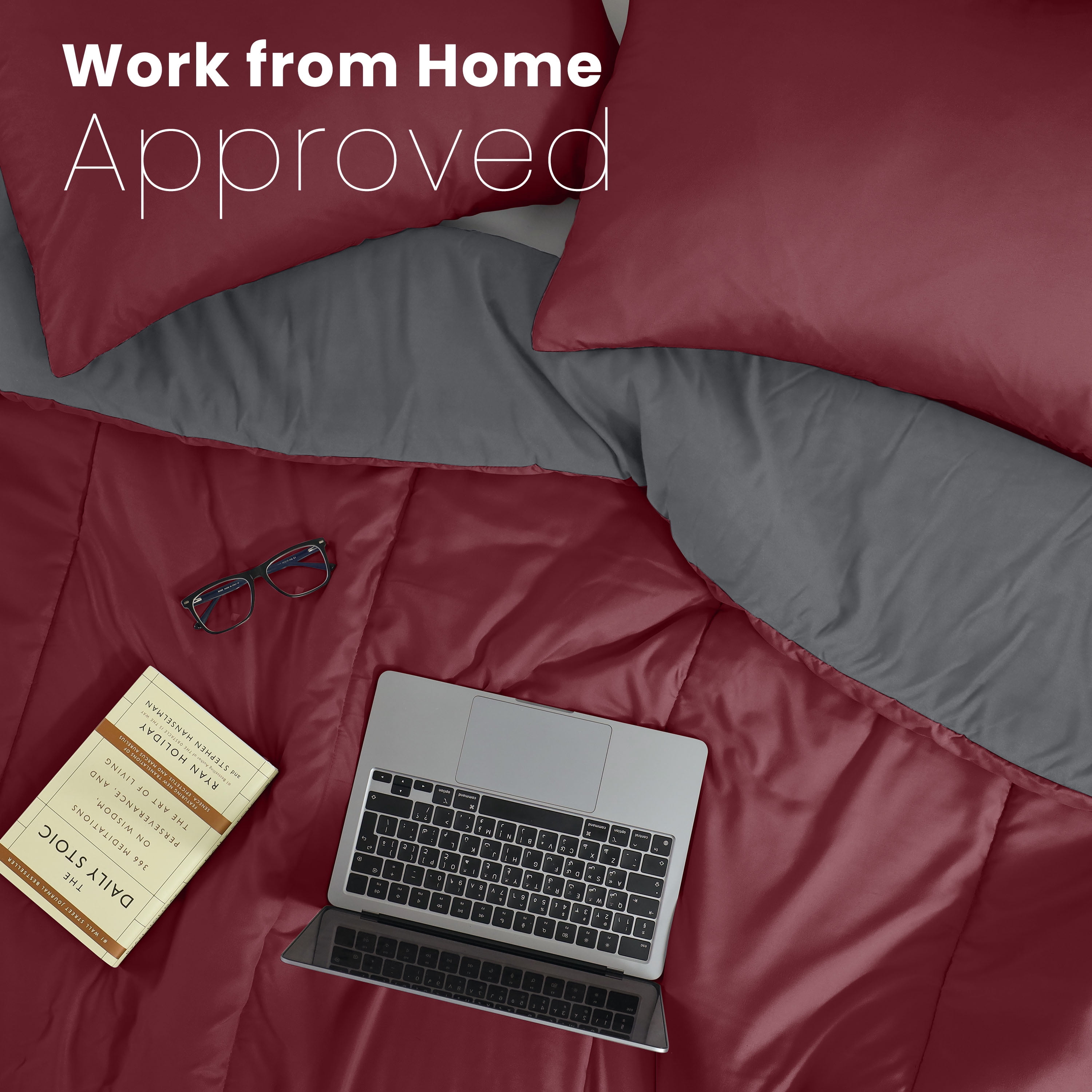 Martex 2-Piece Twin Reversible Comforter Set | Super Soft Lightweight | Burgundy/Grey