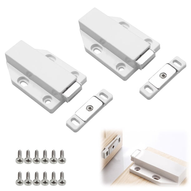 Pestillo magnético innovador para gabinetes, cierre de presión para bisagras que no se cierran solas, cierre seguro con mecanismo de resorte duradero para gabinetes y cajones de cocina, color blanco