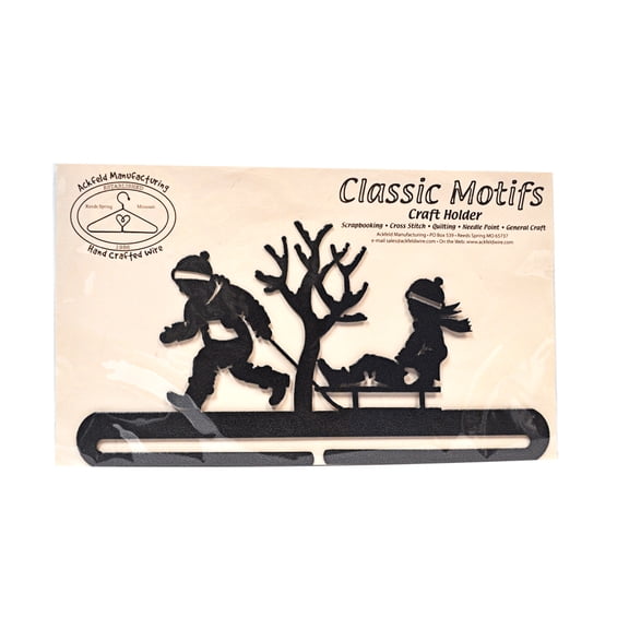 Classic Motifs Boy & Sled  12 Inch Charcoal Split Bottom Craft Holder