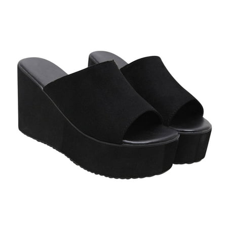 

YanHoo Women s Platform Sandals Open Toe One Band Wedge Slip On Shoes Summer Casual Comfy Slippers