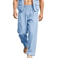 thumbnail image 3 of Horkkom Linen Pants Men Breathable Elastic Waist Solid Color Pants Summer Loose Casual Pants with Pockets L, 3 of 10