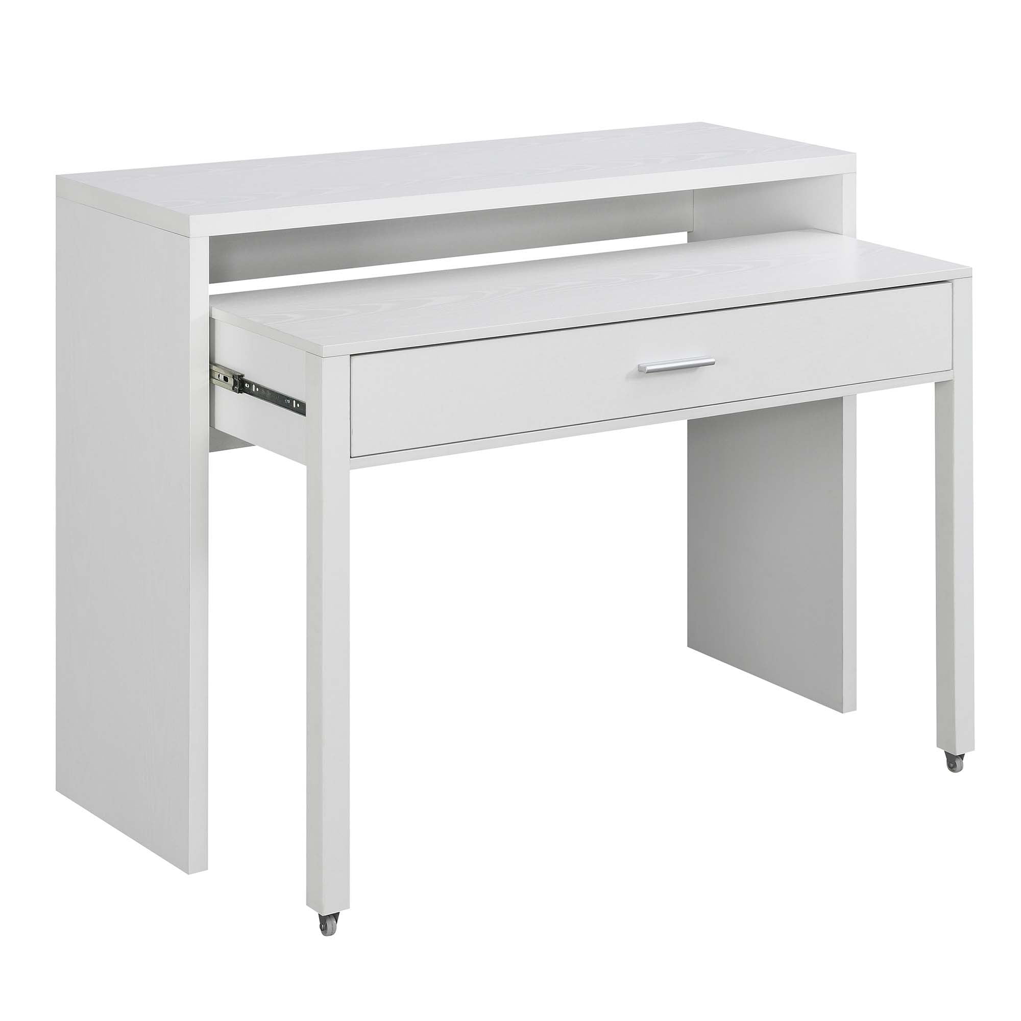 Convenience Concepts 090220W Newport JB Console & Sliding Desk with Drawer & Riser, White ...