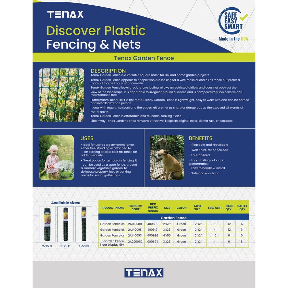 Tenax Garden Fence 25 ' L X 24 " W Polyethylene 2 " X 2 " Mesh Green