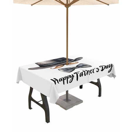 Fsddascl Happy Father s Day Outdoor Tablecloth - 54x80 Inch Rectangle Dining Table Cover Bow Beard Funny Decor Waterproof Outdoor Table Cloth with Umbrella Hole & Zipper for Picnic/Patio/Party