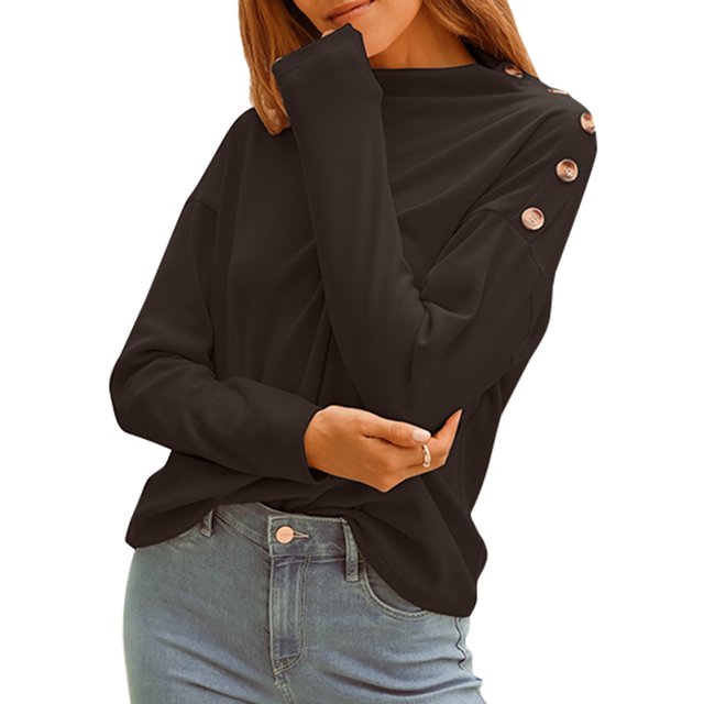Sudadera de mujer, Sudadera de manga larga para mujer, jerséis casuales cálidos Tomshoo Café/Medio