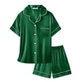 thumbnail image 1 of Conjunto de pijama Arshiner para niñas, satén de seda, con botones, verde oscuro, 5-6 años, 1 of 7