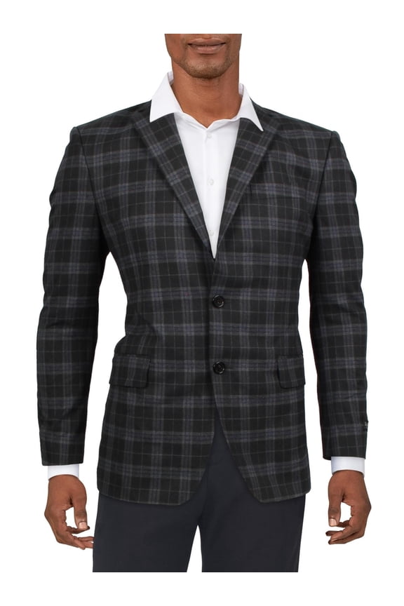 Mens Gray Single Breasted, Ultraflex, Plaid Classic Fit Blazer Sport Coat 44R