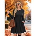 thumbnail image 3 of Long Sleeve Dress for Women Crew Neck Waist Tunic Dress with Pockets, 3 of 4