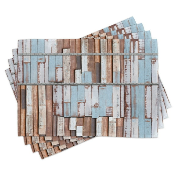 Ambesonne Rustic Place Mats Set of 4, Rusty Screw Wooden Style, Standard Size, Brown White and Blue