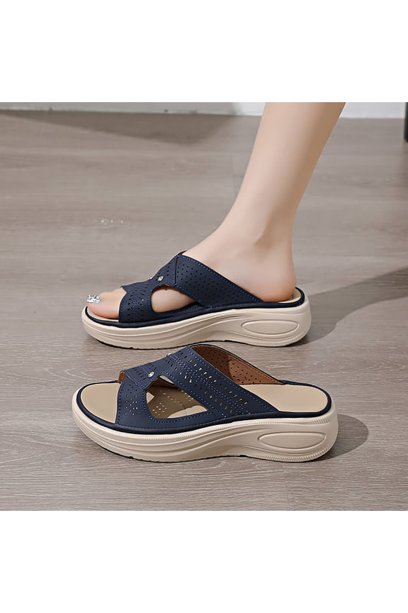 Women's Thick Sole Sandals, Slide On Open Toe Breathable Hole Casual Beach Shoes Blue 9