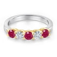thumbnail image 3 of Gem Stone King 925 Silver and 10K Yellow Gold Red Ruby and White Moissanite Wedding-Bands Ring for Women | 1.07 Cttw | Round 3.5MM | Gemstone July Birthstone | Size 6, 3 of 7