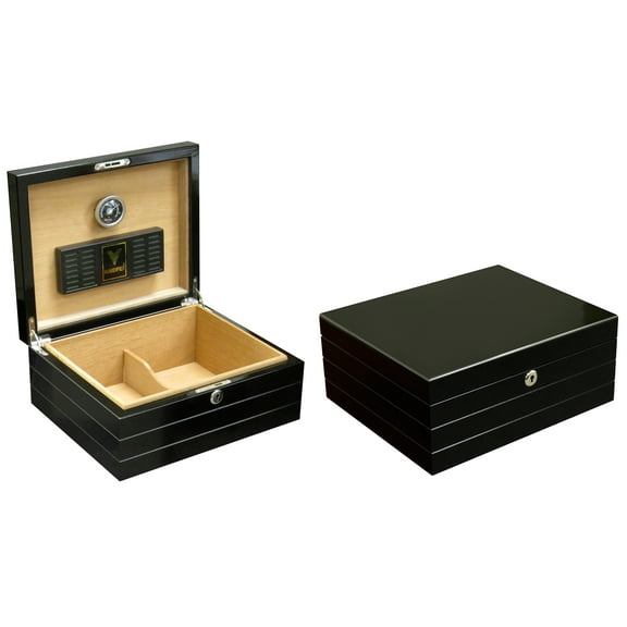 Onyx Desktop Cigar Humidor - High Gloss Black - Capacity: 50