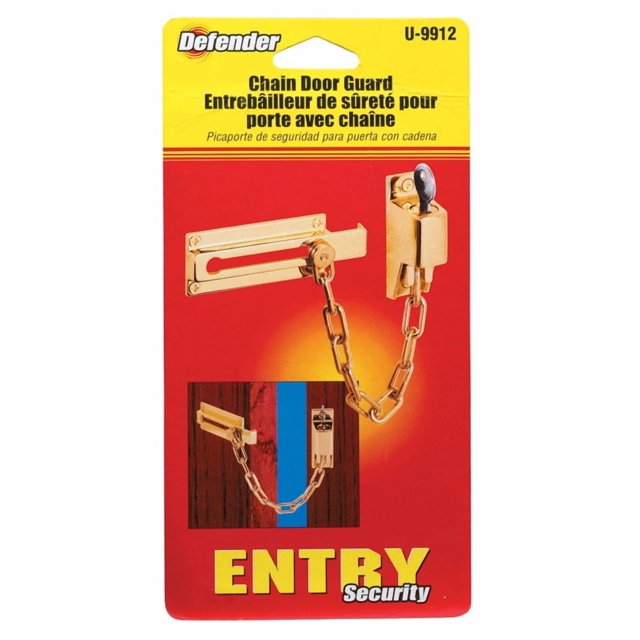 Protector de puerta Prime-Line con cadena en L de latón brillante de 8,25 cm con cerradura