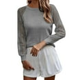 thumbnail image 6 of AXXD Gray Basic Tops for Women Trendy Summer 2024 Round-Neck Long Sleeve Casual T-shirt Top Solid Blouse, 6 of 6