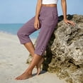thumbnail image 6 of Womens Capri Pants Linen Drawstring Elastic Waist Relaxed Fit Elastic Waist Capris Light Weight Summer Casual, 6 of 7