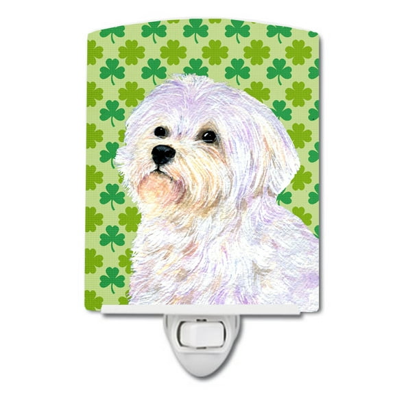 Caroline's Treasures SS4412CNL Maltese St. Patrick's Day Shamrock Portrait Ceramic Night Light, 6x4x3", multicolor