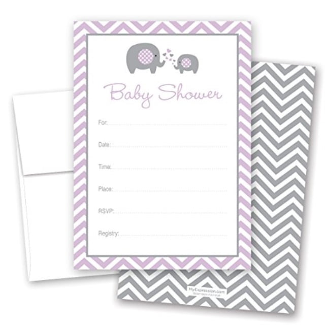 purple elephant baby shower invitations